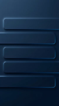 Abstract dark blue background with layered rectangular shapes, 3d render of modern geometric panels with soft glowing edges and smooth shadows, minimalist wallpaper design uiux background