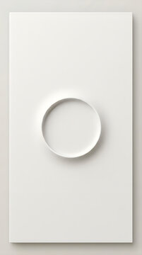 Minimalist white wall panel with a circular recessed center, modern architectural design element, clean geometric interior decor, abstract 3d shape, isolated on white background uiux background