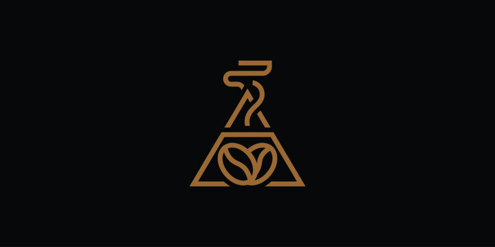 Abstract chemistry beaker logo containing coffee beans.