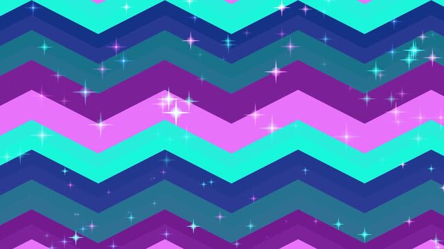 Vibrant chevron pattern with sparkling stars in purple, pink, and teal hues