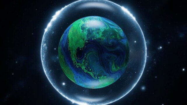 Abstract Planet Earth Inside Glowing Energy Ring in Deep Space