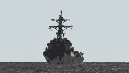 GUIDED MISSILE DESTROYER - An American warship sails on the sea © Wojciech Wrzesień