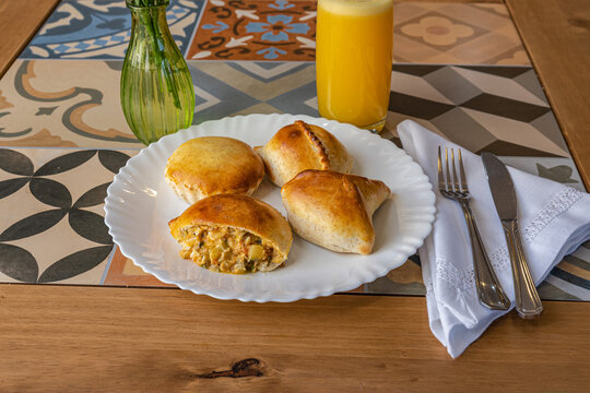 Brazilian empadas and Orange Juice Breakfast Food Photography