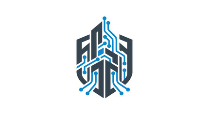 Fototapeta premium A futuristic circuit board design with blue lines and black shapes.