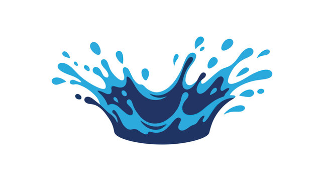 A dark blue water splash with lighter blue droplets flying upwards