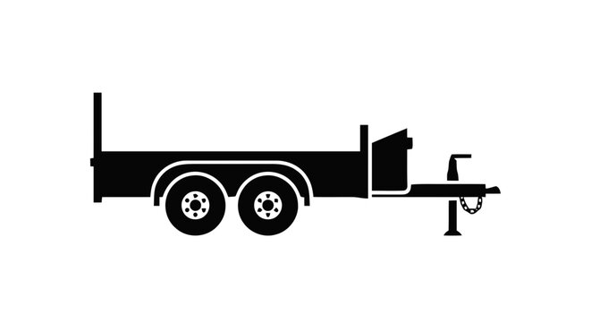 Vector illustration of flatbed utility trailer icon for heavy equipment transport on a transparent background