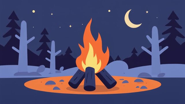 Animated Campfire at Night in Forest
