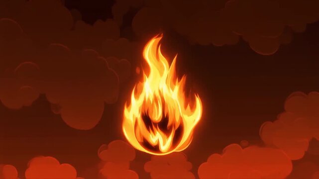 Animated Flaming Fireball Effect Over Dark Red Cloudy Sky