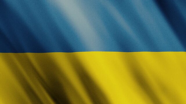 Waving flag of Ukraine in 3D close up loop &mdash; blue and yellow symbol of freedom and national pride