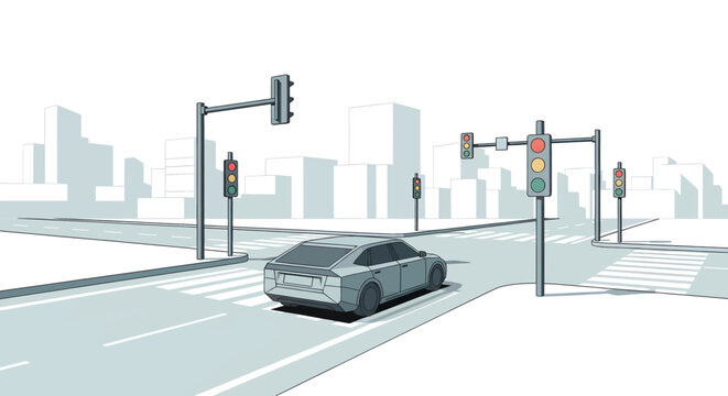 Car Turning Corner on City Road.