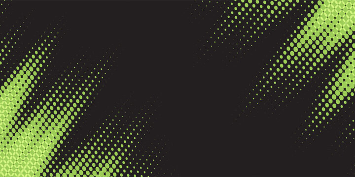 Abstract green and black halftone pop art background. Retro comic dots pattern texture with diagonal gradient.