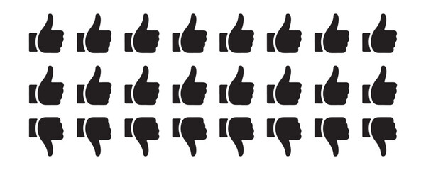 Obraz premium Collection of black vector icons with thumbs up and down. like and dislike symbols isolated.