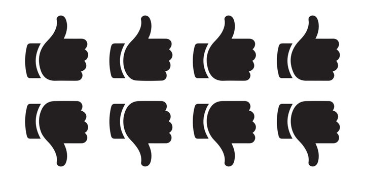 Black vector icons for social media. simple like and dislike symbols isolated on transparent.