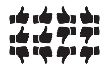 Fototapeta premium Set of twelve social media like and dislike icons with thumbs up and down vector on transparent background.