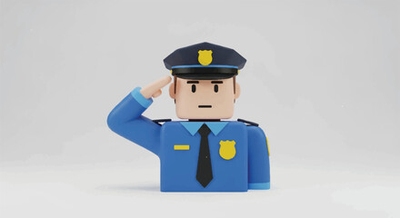 Fototapeta premium LEGO police officer minifigure saluting in blue uniform with hat.
