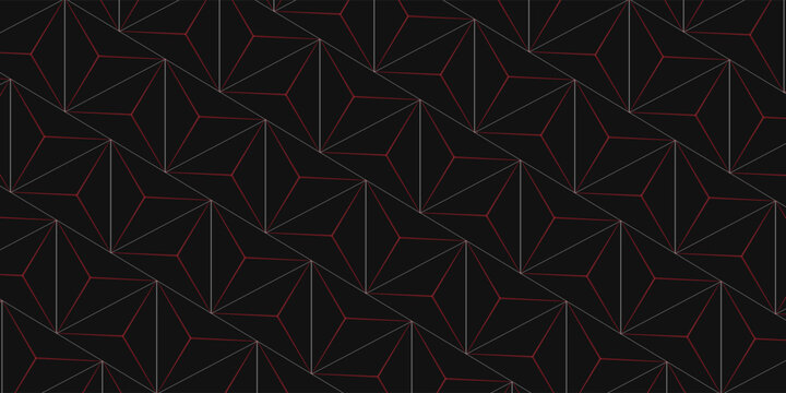 Dark gray and red horizontal hexagonal technology abstract vector background. red bright energy flashes under hexagon in futuristic modern technology wide banner. Dark gray honeycomb texture grid.