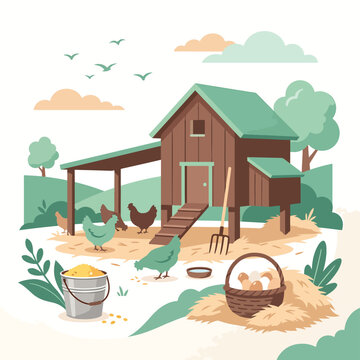 Chickens outside a brown wooden barn.