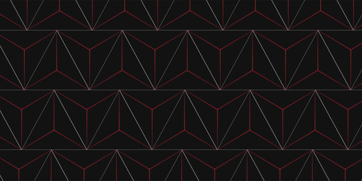Dark gray and red horizontal hexagonal technology abstract vector background. red bright energy flashes under hexagon in futuristic modern technology wide banner. Dark gray honeycomb texture grid.