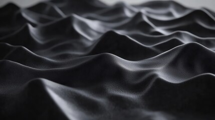 Fototapeta premium Abstract dark black flowing waves fabric texture background design close up abstract dark fabric with smooth flowing waves and soft shadows