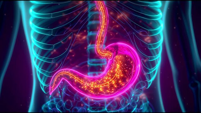 Acid Reflux Heartburn and Stomach Disease Animation. 4K Video