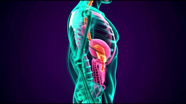 Acid Reflux Anatomical Human Organs Rotation. 4K Video