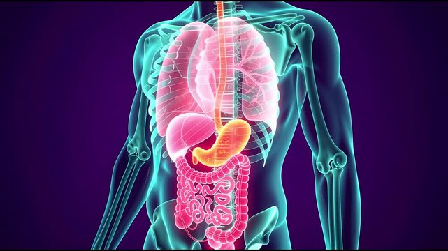 Acid Reflux in Human Stomach and Digestive System Anatomy. 4K Video