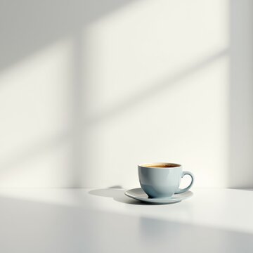 Minimal Coffee Cup on Table with Soft Natural Window Light