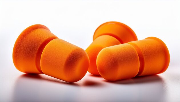 orange foam earplugs reducing noise on white background