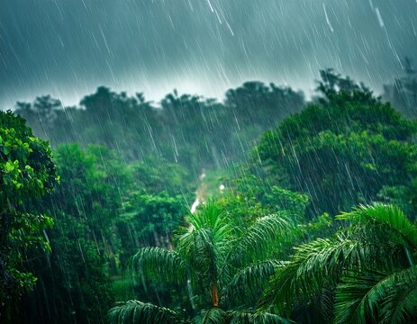 rain asia green background downpour rainy season typhoon