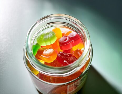 transparent bottle showing multivitamin gummies for adults