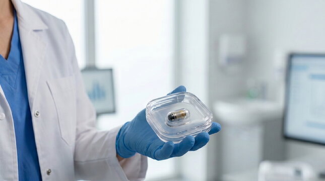 capsule endoscopy, endoscopy wireless camera, endoscopy camera, holding capsule, digestive tract, endoscopy, small intestine camera, capsule, endoscopic capsule, capsule camera, small camera, closeup,