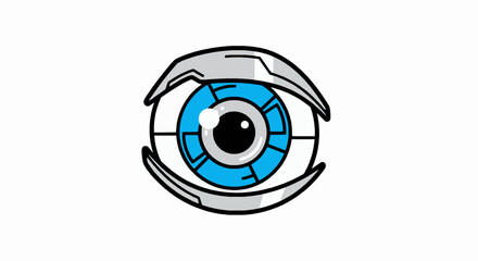 Obraz premium Futuristic robotic eye icon, vector illustration of a cybernetic eye with blue iris and metallic eyelids