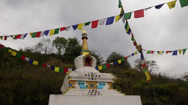 Chomrong, Nepal, Himalayas, Annapurna, stupa, prayer flags, Buddhism, Buddhist, temple, shrine, monastery, spiritual, spirituality, religion, sacred, culture, tradition, village, mountain village