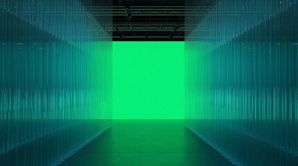 Obraz premium Abstract Green Light Portal in a Futuristic Digital Tunnel.