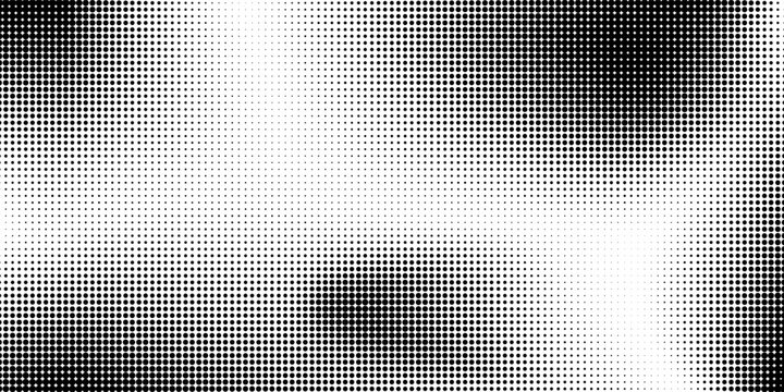 Grunge halftone gradient texture. Black dotted grain grit wallpaper. Pixel noise bitmap pattern background. Fading comic cartoon overlay. Rasterized pixelated anime or manga backdrop. Vector