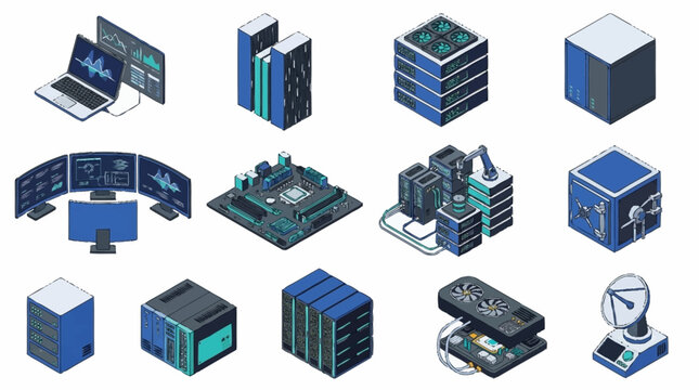 Isometric Technology Server Room Data Center Illustration.