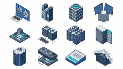 Fototapeta premium Isometric Technology Devices and Servers Collection.