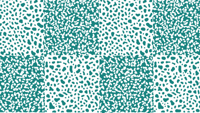 Abstract Organic Spots Seamless Pattern with Reversible Teal and White Color Scheme. Abstract background illustration vector EPS.