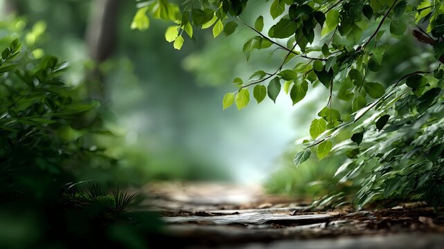 Serene natureinspired background with a softly blurred fores deacbeafcd digital illustration image graphic for professional design presentations marke