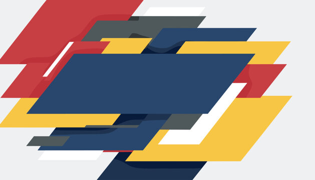 Abstract geometric collage of colorful overlapping dynamic parallelograms on a light grey background for banner.