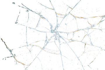 Obraz premium Transparent broken glass overlay PNG with impact crack pattern and realistic shattered effect for screen damage, photo editing, action design, poster composition or graphic resource.
