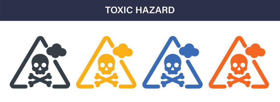 Toxic Hazard solid icon set. Poison, toxic gas, chemical danger, hazardous warning, safety sign and environmental risk vector icons.