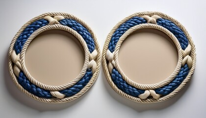 elegant pair of oval braided rope frames featuring nautical blue and beige decor for branding © Justin