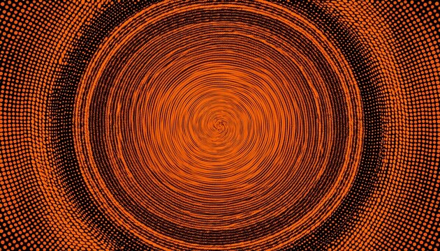 abstract orange and black optical illusion spiral twisting halftone vortex glowing spinning maze hypnotic dot texture for mind bending op art posters psychedelic backdrops