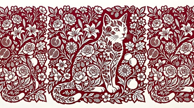 Horizontal Floral Cat Border Banner