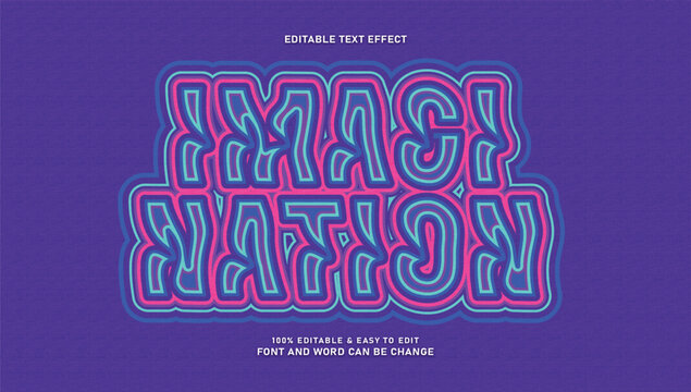 Psychedelic wavy text effect imagination editable font style vector template