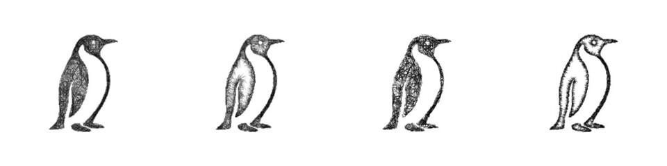 Obraz premium Black and white sketch penguin logo design set