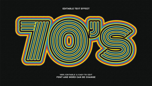 Retro 70s editable text effect style vector with multiline typography on dark background