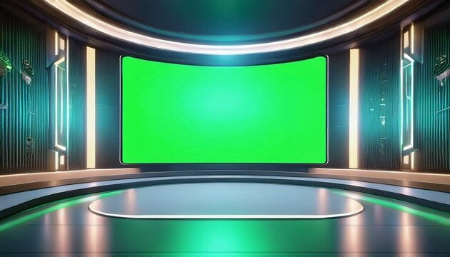modern virtual tv show background with green screen ideal for tech infomercial stages