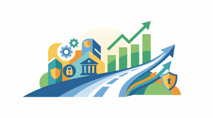 Obraz premium A colorful graphic depicting business growth with arrows and charts